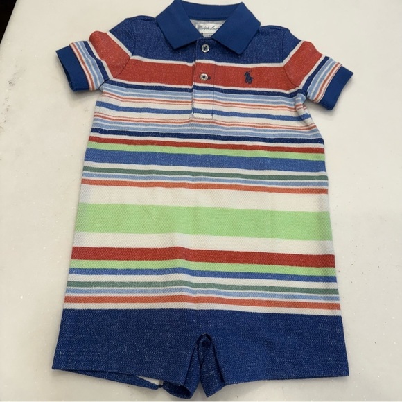 Ralph Lauren Baby Boy Romper Pony Logo Striped Multicolor Sz 6 Mos NWOT - Picture 9 of 10